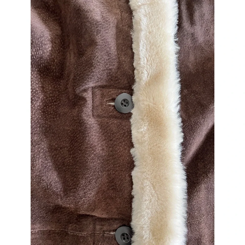 Vintage Wilsons Suede Leather Coat Womens L Brown Faux Fur Trim Hooded Excellent